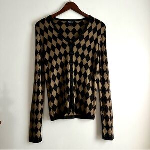 Vintage Silk Rayon Argyle Harlequin Print Cardigan